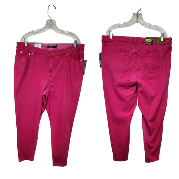 Lauren Ralph Lauren Premier Distressed Skinny Cropped Hot Pink Jeans Size 16W - Picture 1 of 8